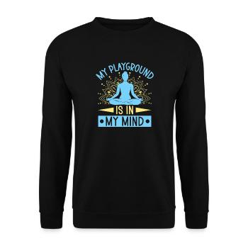 Yoga Playground In My Mind Funny Yoga - Unisex Pullover - Schwarz - Vorne - Alina (178cm) & Michal (187cm)