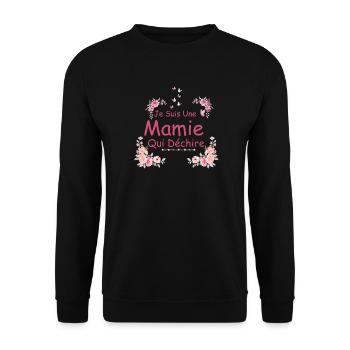 Mamie Qui Déchire Floral - Sweat-shirt Unisexe - noir - Devant - Alina (178cm) & Michal (187cm)