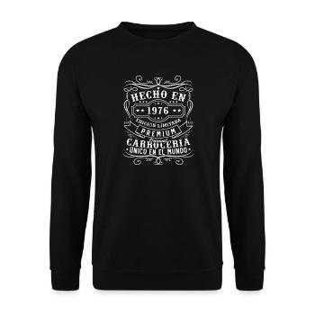 1976 Vintage Geburtstagsgeschenk - Unisex Pullover - Schwarz - Vorne - Alina (178cm) & Michal (187cm)