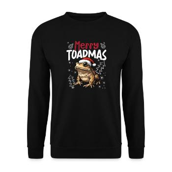 Merry Toadmas Lustiges Kröte Weihnachtsmotiv - Unisex Pullover - Schwarz - Vorne - Alina (178cm) & Michal (187cm)