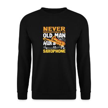 Alter Mann Großvater Saxophon Saxophonist - Unisex Pullover - Schwarz - Vorne - Alina (178cm) & Michal (187cm)