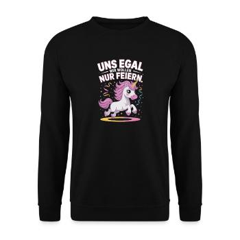 On s’en fiche, on a juste envie de faire la fête, la fête des licornes - Sweat-shirt Unisexe - noir - Devant - Alina (178cm) & Michal (187cm)