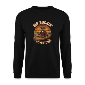 Cerf en canoë - Big Buckin Adventure Vintage - Sweat-shirt Unisexe - noir - Devant - Alina (178cm) & Michal (187cm)