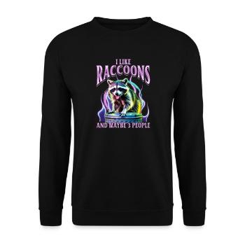Funny Raccoon - Unisex Pullover - Schwarz - Vorne - Alina (178cm) & Michal (187cm)