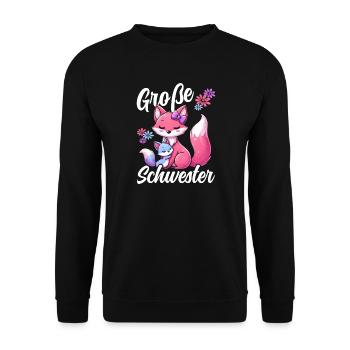 Große Schwester Fuchsliebhaber Geschwister - Unisex Pullover - Schwarz - Vorne - Alina (178cm) & Michal (187cm)