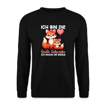 Große Schwester Fuchsliebhaber Geschwister - Unisex Pullover - Schwarz - Vorne - Alina (178cm) & Michal (187cm)