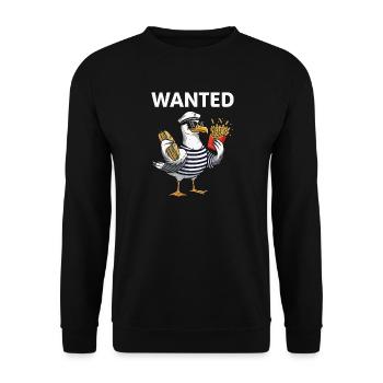 Je voulais mouette avec frites et sandwiches au poisson - Sweat-shirt Unisexe - noir - Devant - Alina (178cm) & Michal (187cm)