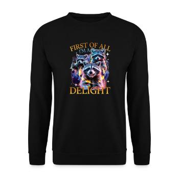 Funny Raccoon - Unisex Pullover - Schwarz - Vorne - Alina (178cm) & Michal (187cm)