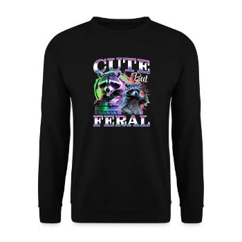 Funny Raccoon - Unisex Pullover - Schwarz - Vorne - Alina (178cm) & Michal (187cm)