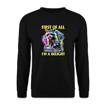 Funny Raccoon - Unisex Pullover - Schwarz - Vorne - Alina (178cm) & Michal (187cm)