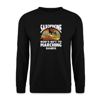 Retro God Marching Bands Saxophone Saxophoniste - Sweat-shirt Unisexe - noir - Devant - Alina (178cm) & Michal (187cm)