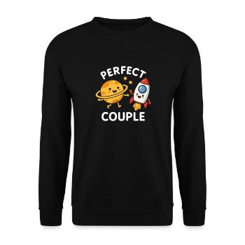 Perfect Couple: Cute Planet and Rocket Adventure - Unisex Pullover - Schwarz - Vorne - Alina (178cm) & Michal (187cm)