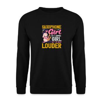 Women Louder Saxophone Saxophonist - Unisex Pullover - Schwarz - Vorne - Alina (178cm) & Michal (187cm)