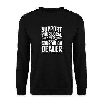 Unterstützen Sie Ihren örtlichen Sauerteighändler - Unisex Pullover - Schwarz - Vorne - Alina (178cm) & Michal (187cm)