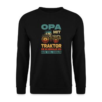 Opa Mit Traktor Wie Ein Normaler Opa Nur Viel Cool - Unisex Pullover - Schwarz - Vorne - Alina (178cm) & Michal (187cm)