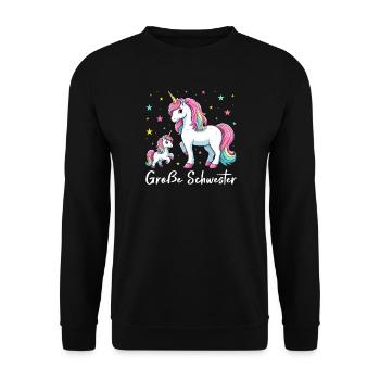 Große Schwester Einhornliebhaber Ältere Baby - Unisex Pullover - Schwarz - Vorne - Alina (178cm) & Michal (187cm)
