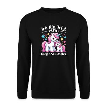 Große Schwester Einhornliebhaber Ältere Baby - Unisex Pullover - Schwarz - Vorne - Alina (178cm) & Michal (187cm)