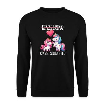 Große Schwester Einhornliebhaber Ältere Baby - Unisex Pullover - Schwarz - Vorne - Alina (178cm) & Michal (187cm)