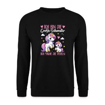 Große Schwester Einhornliebhaber Ältere Baby - Unisex Pullover - Schwarz - Vorne - Alina (178cm) & Michal (187cm)