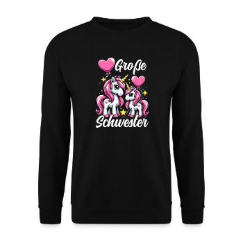 Große Schwester Einhornliebhaber Ältere Baby - Unisex Pullover - Schwarz - Vorne - Alina (178cm) & Michal (187cm)