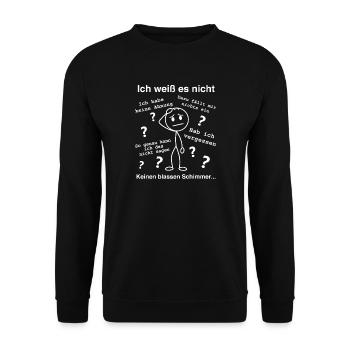 Ich weiß es nicht - Ratloses Strichmännchen - Unisex Pullover - Schwarz - Vorne - Alina (178cm) & Michal (187cm)