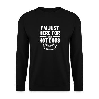 Ich bin nur wegen der Hotdogs hier. - Unisex Pullover - Schwarz - Vorne - Alina (178cm) & Michal (187cm)