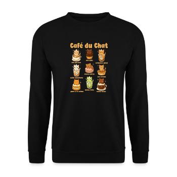 Café Du Chat Cute Cat Coffee Pun - Unisex Sweatshirt - black - Front - Alina (178cm) & Michal (187cm)