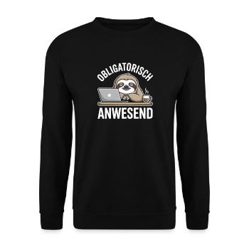 Mandatory Present Sloth Telco Meeting Office - Unisex Sweatshirt - black - Front - Alina (178cm) & Michal (187cm)