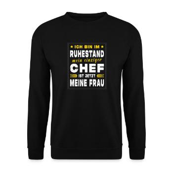 Rentner Ruhestand Geschenkidee - Unisex Pullover - Schwarz - Vorne - Alina (178cm) & Michal (187cm)
