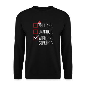 Weihnachtsmann Weihnachtszeit Unartig Weihnachts - Unisex Pullover - Schwarz - Vorne - Alina (178cm) & Michal (187cm)