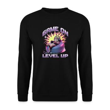 Funny Gaming Gamer Cat - Unisex Pullover - Schwarz - Vorne - Alina (178cm) & Michal (187cm)