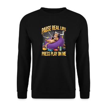 Funny Gaming Gamer Cat - Unisex Sweatshirt - black - Front - Alina (178cm) & Michal (187cm)