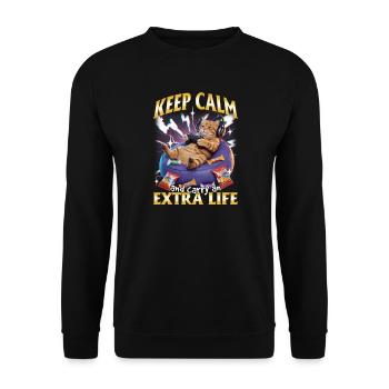Funny Gaming Gamer Cat - Unisex Pullover - Schwarz - Vorne - Alina (178cm) & Michal (187cm)