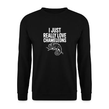 Ich liebe Chamäleons einfach. - Unisex Pullover - Schwarz - Vorne - Alina (178cm) & Michal (187cm)