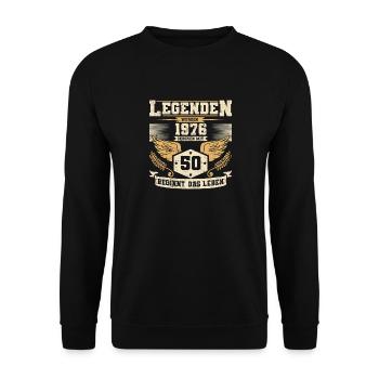 50 Geburtstag 1976 Legenden Grunge Leben beginnt - Unisex Pullover - Schwarz - Vorne - Alina (178cm) & Michal (187cm)