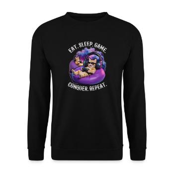 Funny Gaming Gamer Cat - Unisex Pullover - Schwarz - Vorne - Alina (178cm) & Michal (187cm)