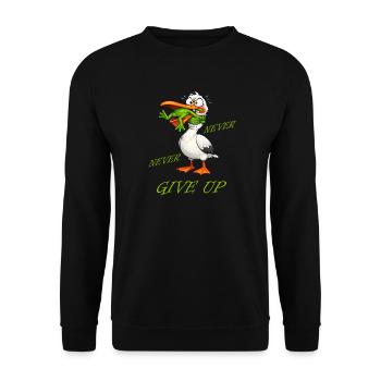 Stork - Never Give Up Frog - Unisex Sweatshirt - black - Front - Alina (178cm) & Michal (187cm)