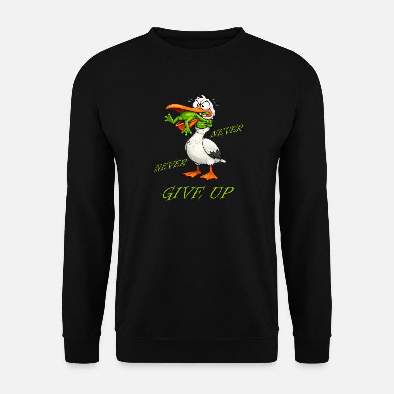 Storch - Never Give Up Frosch - Unisex Pullover - Schwarz