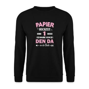 1er anniversaire de mariage Mariage Mariage papier Mariage 1 an - Sweat-shirt Unisexe - noir - Devant - Alina (178cm) & Michal (187cm)