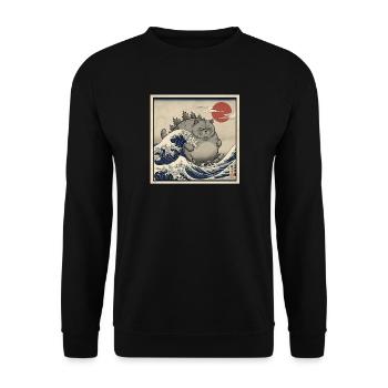 Kaiju cat in the Japanese sea of waves - Unisex Sweatshirt - black - Front - Alina (178cm) & Michal (187cm)