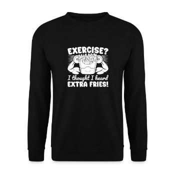 Gym Junkies Exercise I Heard Extra Fries - Unisex Sweatshirt - black - Front - Alina (178cm) & Michal (187cm)
