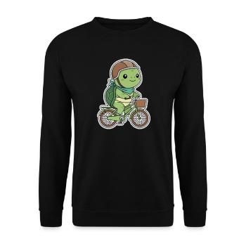 Grüne Schildkröte auf Fahrrad - Unisex Pullover - Schwarz - Vorne - Alina (178cm) & Michal (187cm)