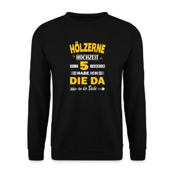 5 anniversaire de mariage Épouse 5 ans de mariage Mariage en bois - Sweat-shirt Unisexe - noir - Devant - Alina (178cm) & Michal (187cm)