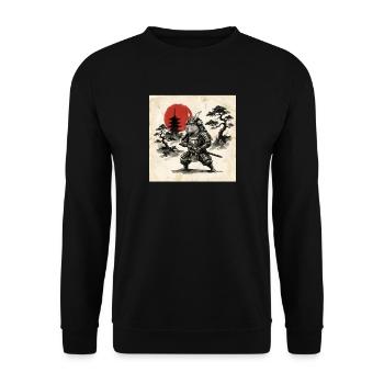 Samurai Hamster Vor Roter Japan Sonne - Unisex Pullover - Schwarz - Vorne - Alina (178cm) & Michal (187cm)