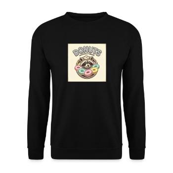 Donuts Raccoons Famous Süße Waschbär Donuts - Unisex Pullover - Schwarz - Vorne - Alina (178cm) & Michal (187cm)