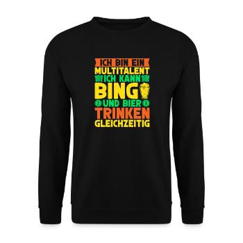 Bingo Game Je suis un multi-talents Bingo en canette et bière - Sweat-shirt Unisexe - noir - Devant - Alina (178cm) & Michal (187cm)