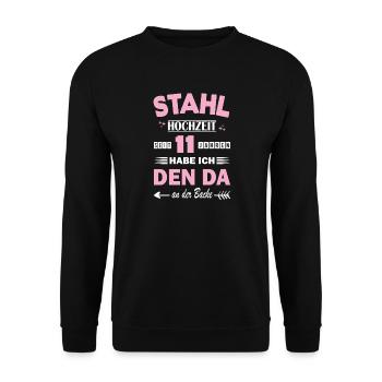 Stahlhochzeit 11 Hochzeitstag Jahrestag Ehefrau  - Unisex Pullover - Schwarz - Vorne - Alina (178cm) & Michal (187cm)