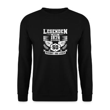 50 Geburtstag 1976 Legenden Grunge Leben beginnt - Unisex Pullover - Schwarz - Vorne - Alina (178cm) & Michal (187cm)