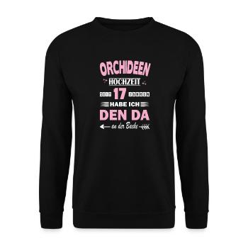 Orchideenhochzeit 17 Hochzeitstag Jahrestag Ehe - Unisex Pullover - Schwarz - Vorne - Alina (178cm) & Michal (187cm)