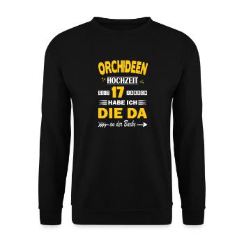 Orchideenhochzeit 17 Hochzeitstag Jahrestag Ehe - Unisex Pullover - Schwarz - Vorne - Alina (178cm) & Michal (187cm)